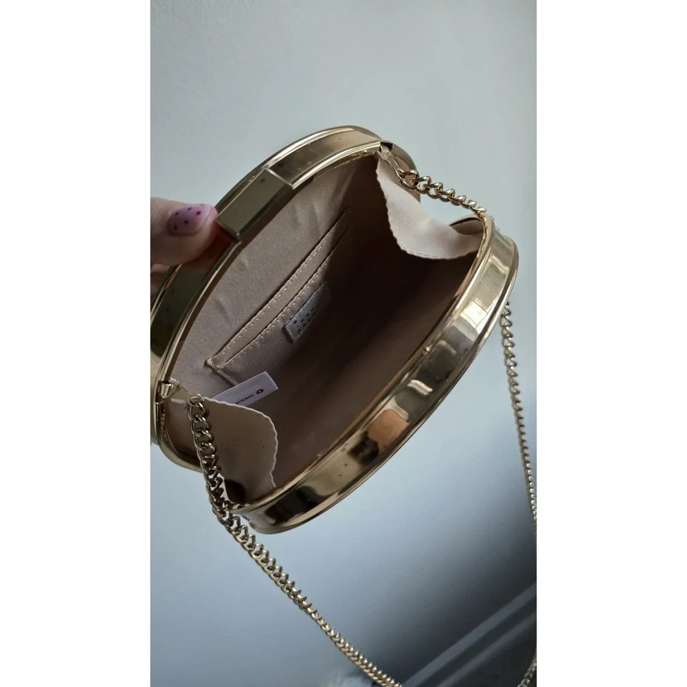 A‎ New Day Clutch Purse With Beads Cream Colored With Gold Frame